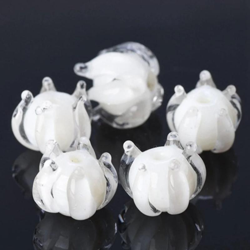 5pcs 10mm Lampwork Glass Loose Beads Round Flower Shape for DIY Jewelry Making