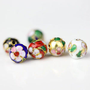 10pcs Enamel Spacer Beads Filigree Copper Charm Beads 10mm Round DIY Jewelry