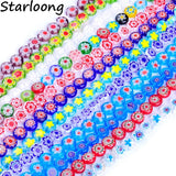 37pcs 10mm Mixed Round Flower Lampwork Glass Beads DIY Jewelry Making