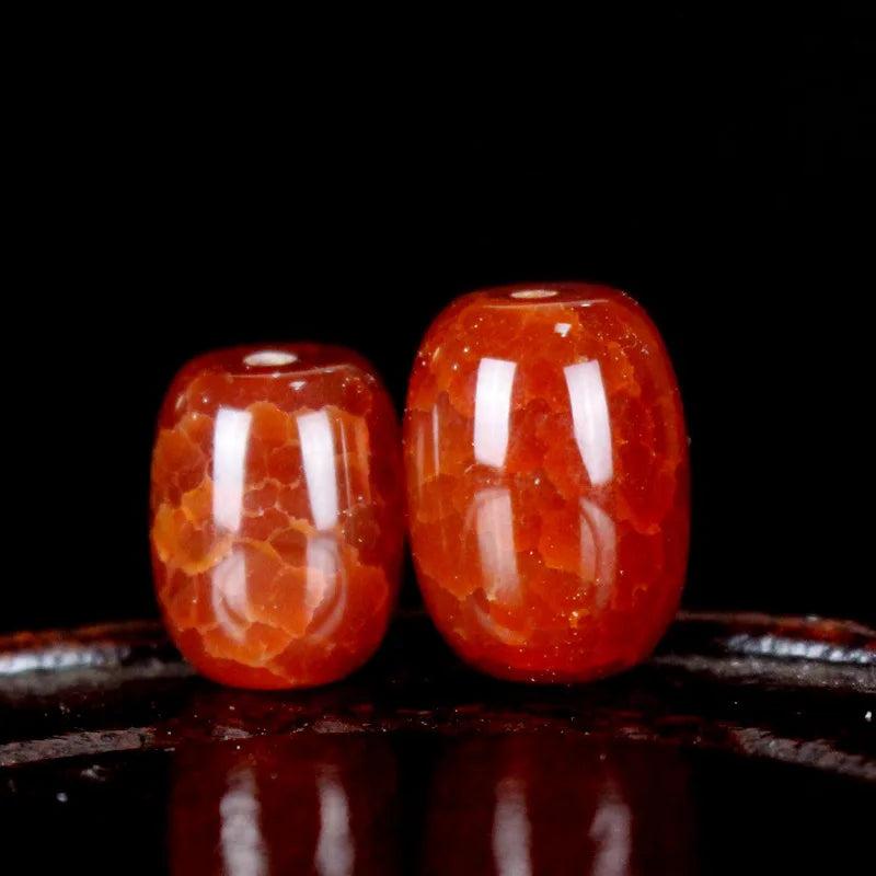 5pcs Red Cracked Pattern Agate Barrel Beads for DIY Jewelry Making