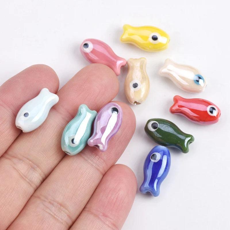 10pcs 19mm Fish Shape Ceramic Porcelain Loose Beads Lot for DIY Crafts