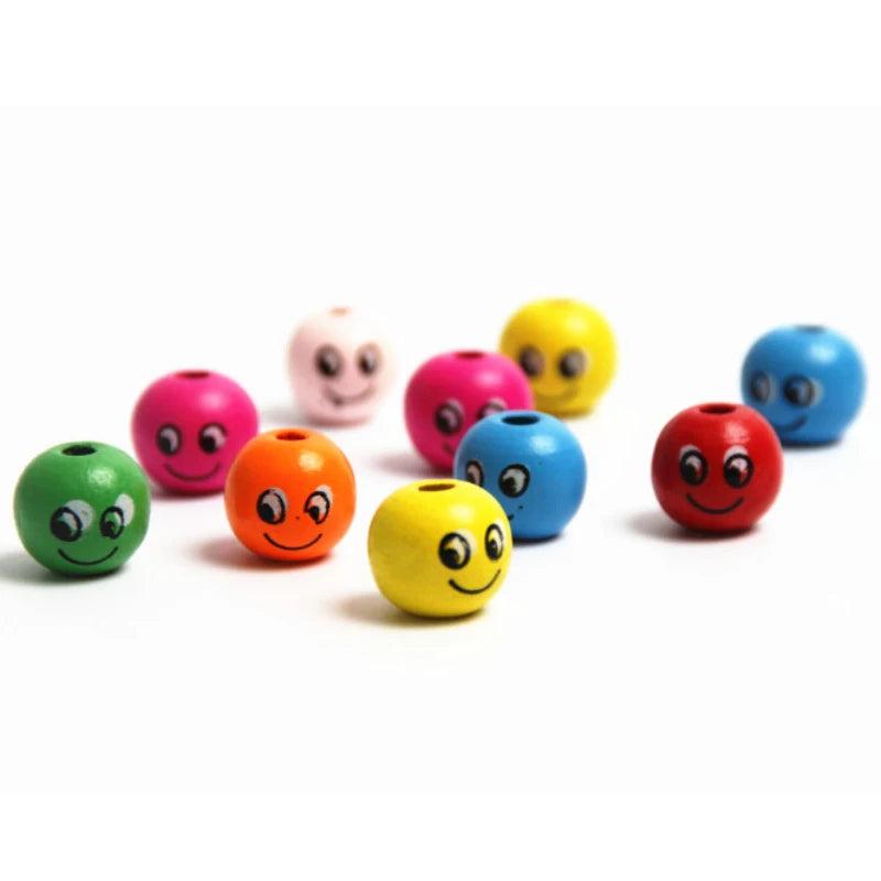 50pcs 14mm Smiling Wooden Beads for Jewelry Making DIY Bracelet Children Toys