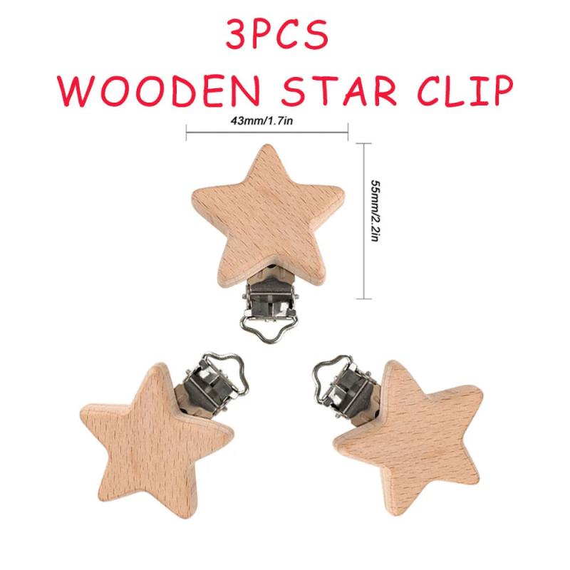 3Pcs Silicone/Wooden Pacifier Clip Holder for Baby Toys Gift