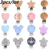 3Pcs Silicone/Wooden Pacifier Clip Holder for Baby Toys Gift