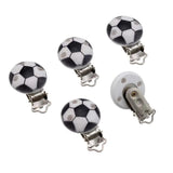 5PCs Wood Baby Pacifier Clips Football Metal Holders Infant Soother Clasps