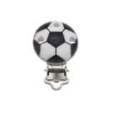 5PCs Wood Baby Pacifier Clips Football Metal Holders Infant Soother Clasps