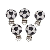 5PCs Wood Baby Pacifier Clips Football Metal Holders Infant Soother Clasps