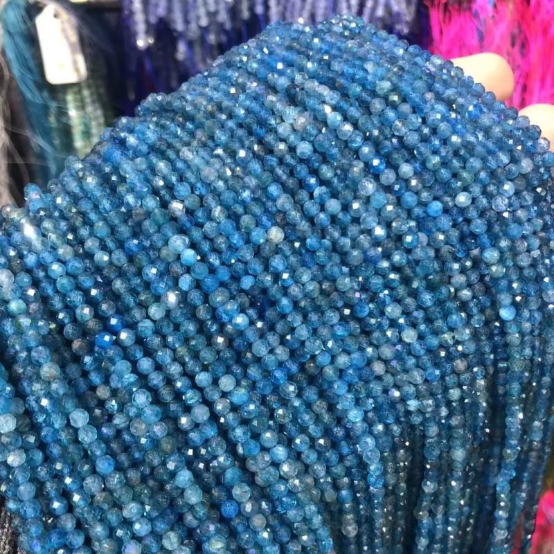 Natural Apatite Stone Beaded Small Faceted Loose Beads 2-3mm