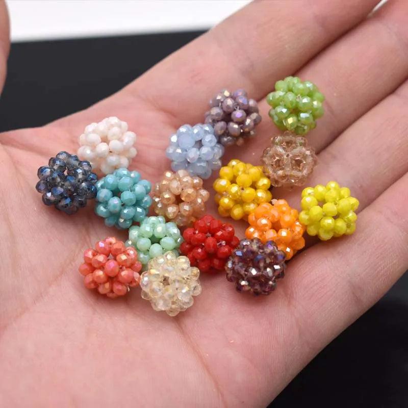 12mm Hand Weave Ball Beads Crystal Glass 6pcs DIY Jewelry Earrings Accessories