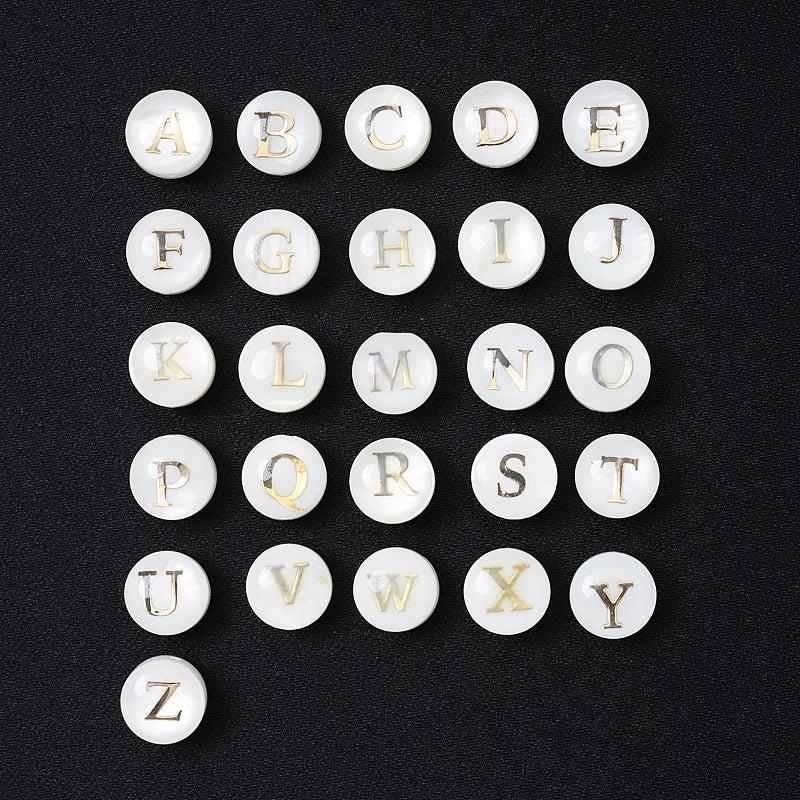 Shell Beads 8mm Round Vertical Hole Letter Alphabet for DIY Bracelet