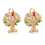 5pcs Stainless Steel Life Tree Enamel Plant Charms 18K DIY Jewelry Pendant