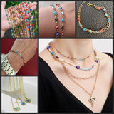 Devil's Eye Charm Chain w/ Pearls Crystals Beads Stainless Steel
