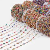Devil's Eye Charm Chain w/ Pearls Crystals Beads Stainless Steel
