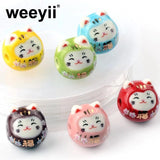 5Pcs 13x15mm Blessing Cat Ceramic Beads Colorful Porcelain Beads