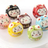 5Pcs 13x15mm Blessing Cat Ceramic Beads Colorful Porcelain Beads