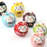 5Pcs 13x15mm Blessing Cat Ceramic Beads Colorful Porcelain Beads