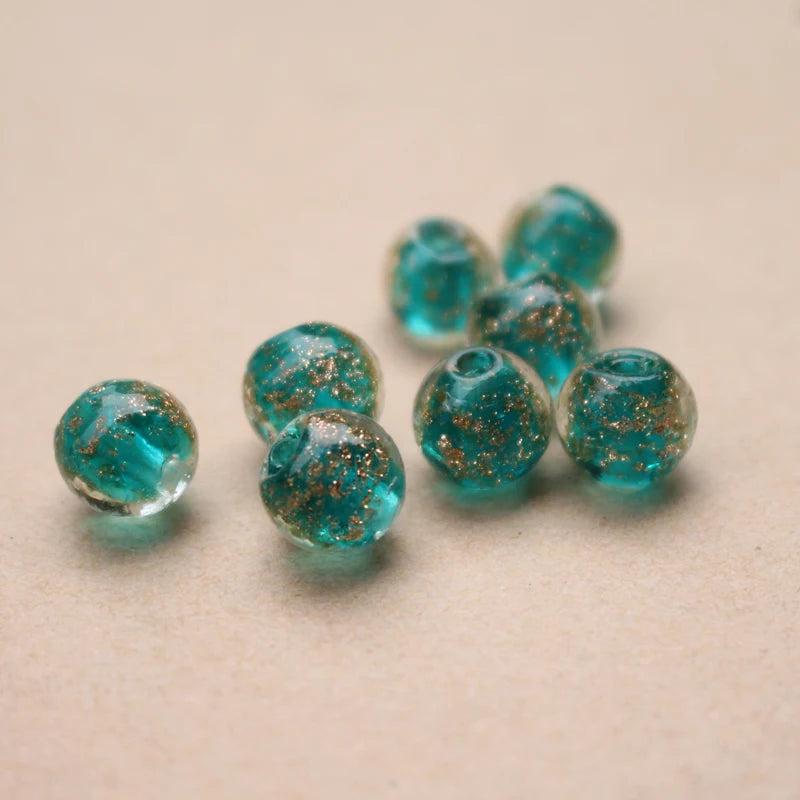 10pcs 10mm Lampwork Glass Beads Round Teal Green With Shinning Sand DIY