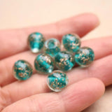 10pcs 10mm Lampwork Glass Beads Round Teal Green With Shinning Sand DIY