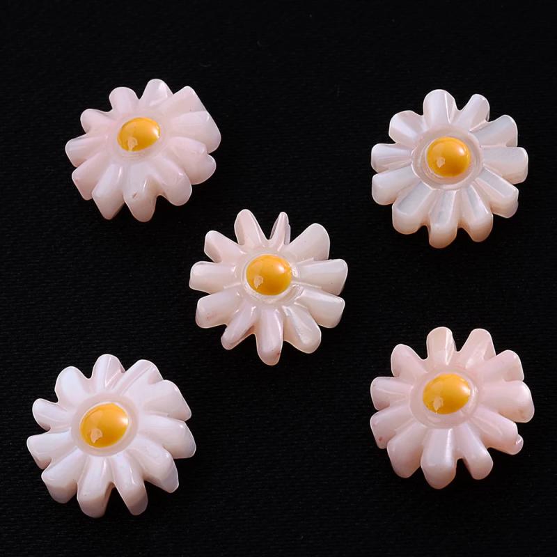 5pcs Natural Pearl Shell Sunflower Daisy Charms Loose Beads for Jewelry Making