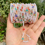 Stainless Steel Chain Evil Eye Charm Multicolor Pearls