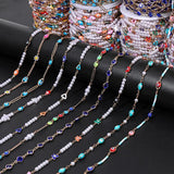 Stainless Steel Chain Evil Eye Charm Multicolor Pearls