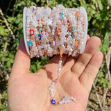 Stainless Steel Chain Evil Eye Charm Multicolor Pearls