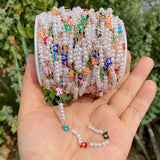 Stainless Steel Chain Evil Eye Charm Multicolor Pearls