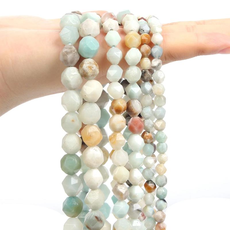 Faceted Amazonite Natural Stone Beads Loose Spacer Bead for DIY Jewelry Making