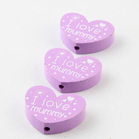 10pcs Wooden Spacer Heart Beads (I love mummy) for Jewelry Making