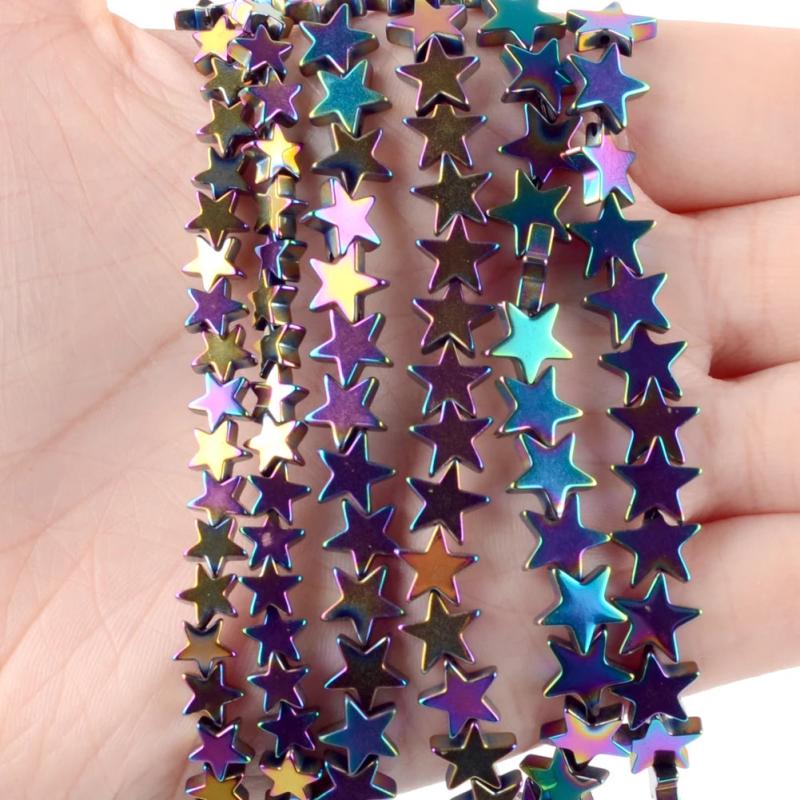 Multicolor Star Shape Hematite Stone Beads Round Spacer Beads 6 8mm