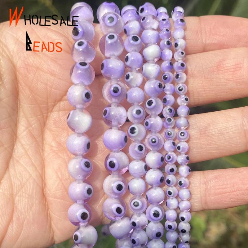 Purple Evil Eye Natural Stone Beads 15''