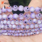 Purple Evil Eye Natural Stone Beads 15''