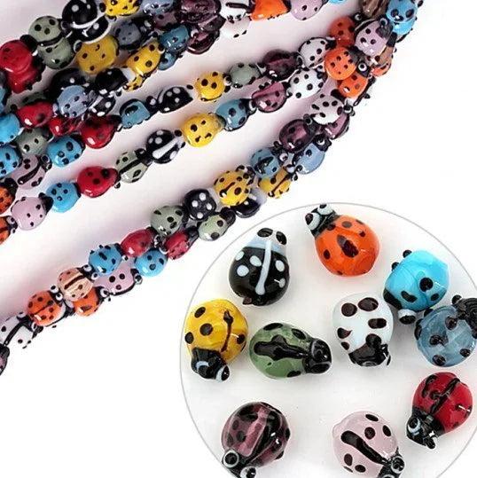 40pcs Mixed Colours Lampwork Glass Ladybug Beads 7x9mm DIY Jewelry Beads