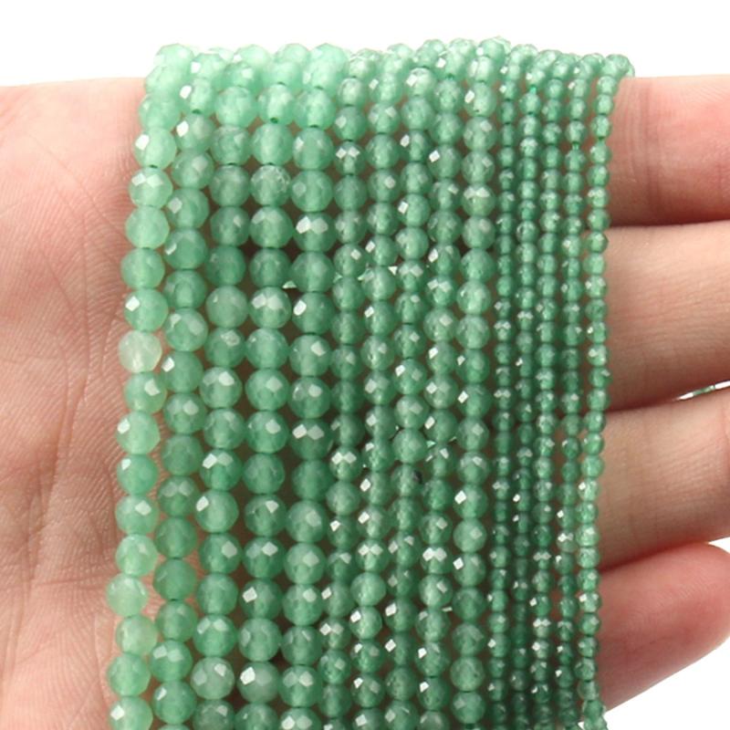 3mm Green Aventurine Faceted Seed Round Beads 15 Inches
