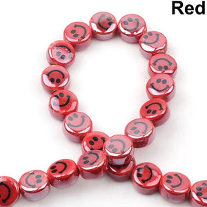 10mm Smiley Ceramic Beads Multicolor Round Flat DIY Jewelry Making