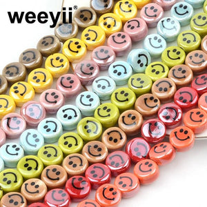 10mm Smiley Ceramic Beads Multicolor Round Flat DIY Jewelry Making