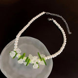 50Pcs Frosted Lily Of The Valley Flower Loose Beads Acrylic Abs Pearl Beads