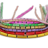 Long Tube Hematite Beads Plated Natural Stone Round Cylinder Spacer Loose Beads