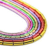 Long Tube Hematite Beads Plated Natural Stone Round Cylinder Spacer Loose Beads