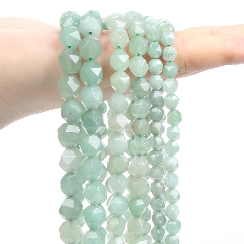 Green Faceted Aventurine Stone Beads for Jewelry Making DIY