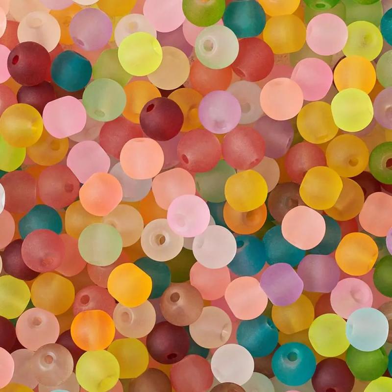 Frosted Mixed Glass Beads Round 100pcs DIY Jewelry Accessory