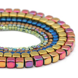 Hematite 2/3/4/6MM Blue,Rose Red,Glod Square Cube Beads