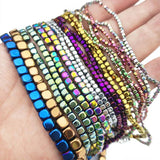 Hematite 2/3/4/6MM Blue,Rose Red,Glod Square Cube Beads