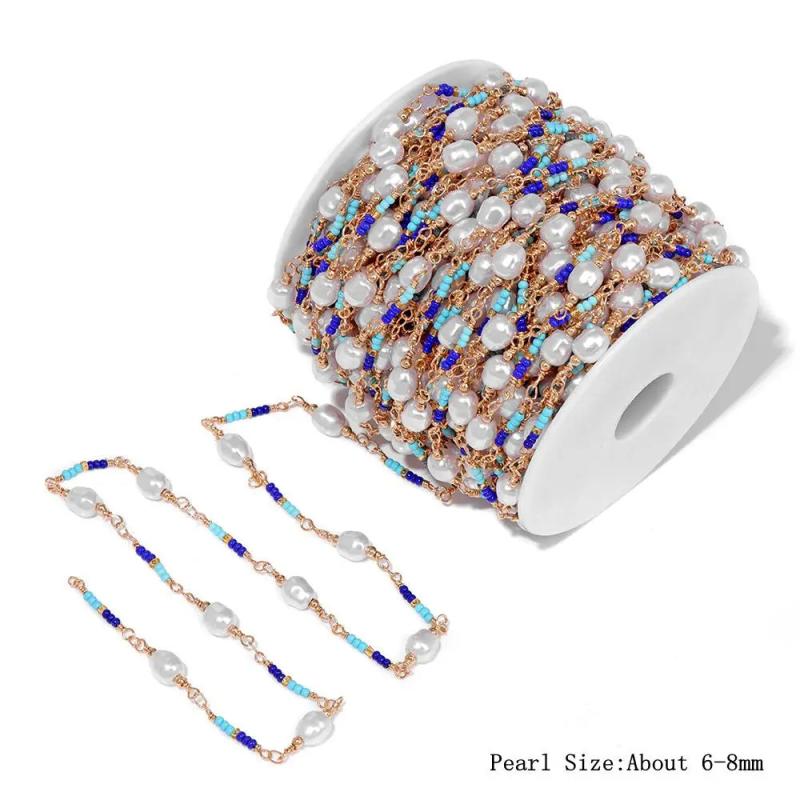 Pearl Beads Chains Stainless Steel Chain Link Pearl Beaded Chain