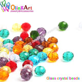 OlingArt 6mm 160pcs Glass Crystal Beads Mixed Multicolor Faceted Flat Round