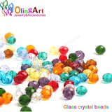 OlingArt 6mm 160pcs Glass Crystal Beads Mixed Multicolor Faceted Flat Round