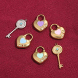 5pcs Stainless Steel Enamel LOVE Lock Key Charms Couple Love Pendants