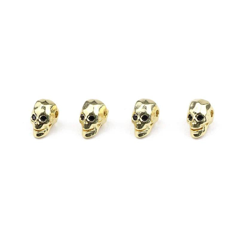 4pcs Zircon Skull Pendants Spacer Beads Charms for Jewelry Making