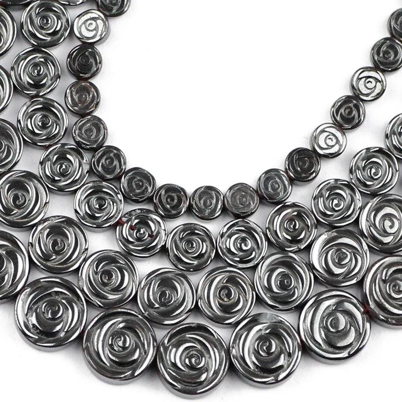 6/8/10/12MM Hematite Roses Flowers Natural Stone Beads