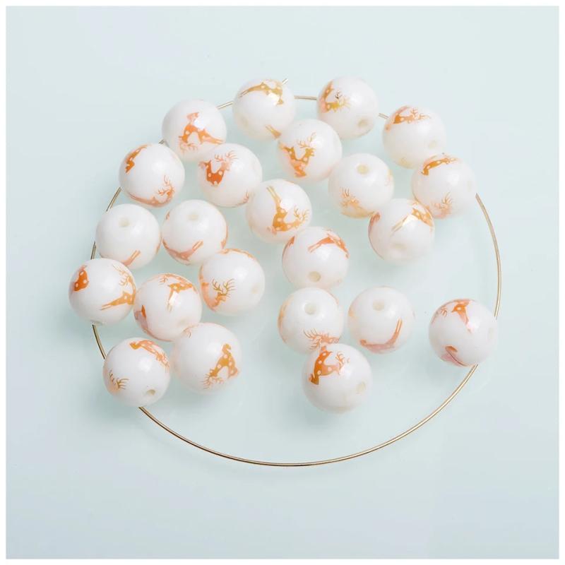 Christmas Deer Beads 10mm Round Beads for Xmas Decorations